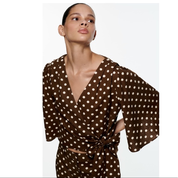 ZARA 🤎Polka dot tie top🤎 NWT - Picture 2 of 16